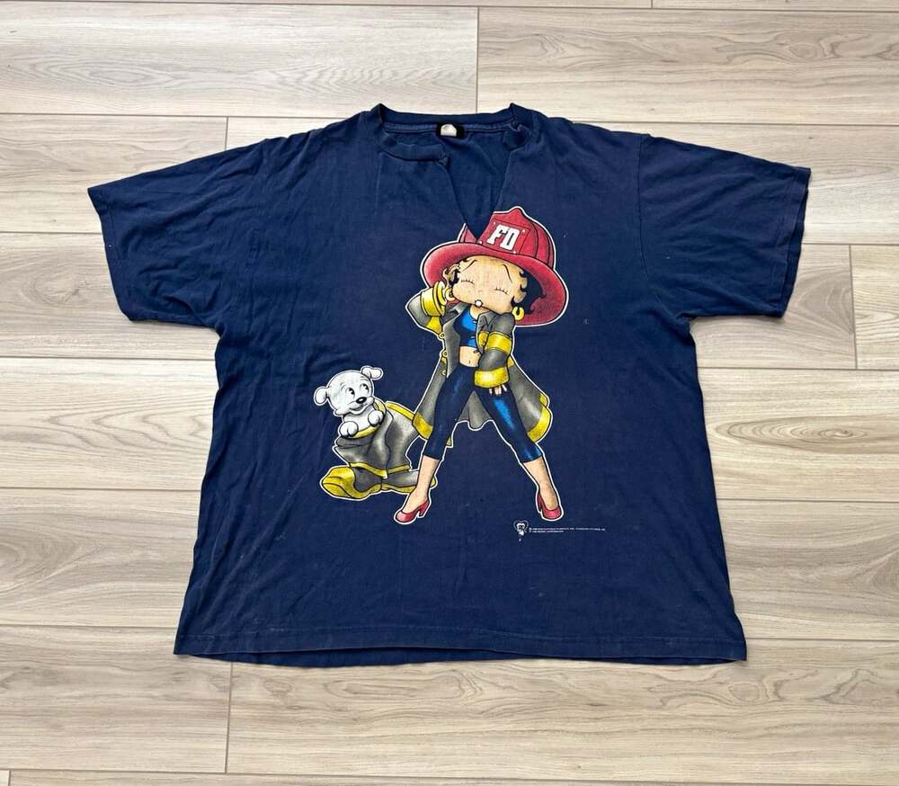 Vintage 1998 Betty Boop Firefighter T-Shirt Changes Pudgy Made USA 2X Fire Dept